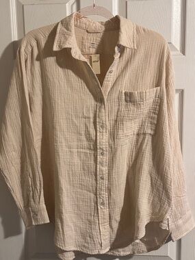 aerie Cream Gauze Button-Down Shirt